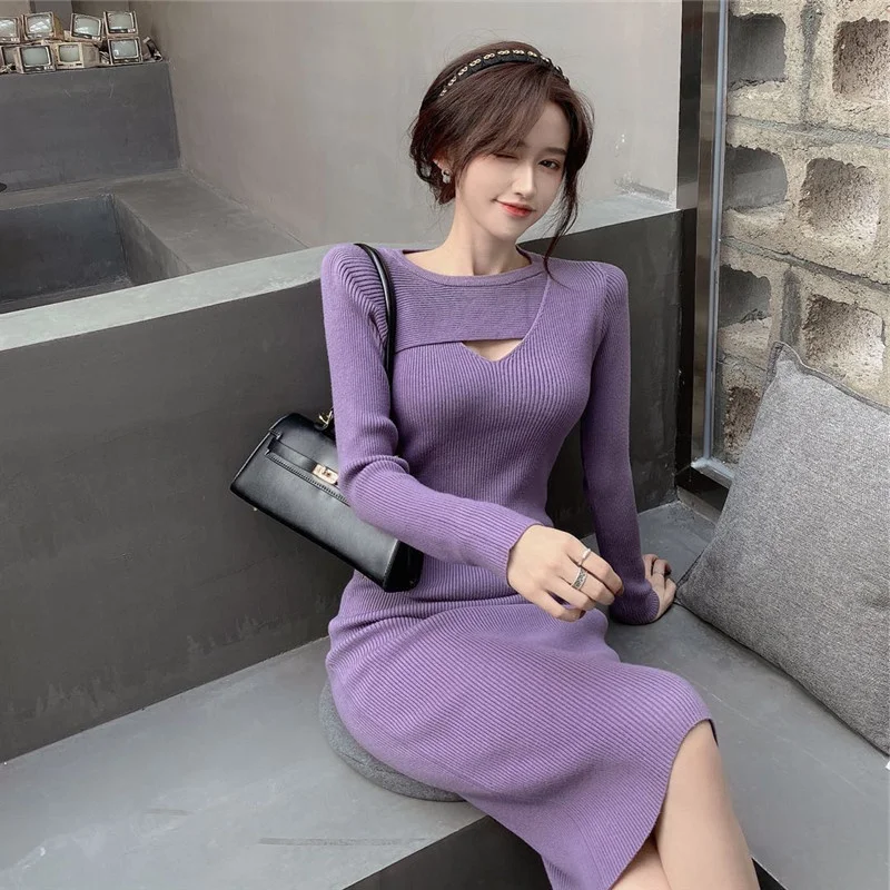 Fall 2024 New Black Underwear Underlay Cutout Knit Dress Small Hepburn Style Slim Slim Sweater Dress