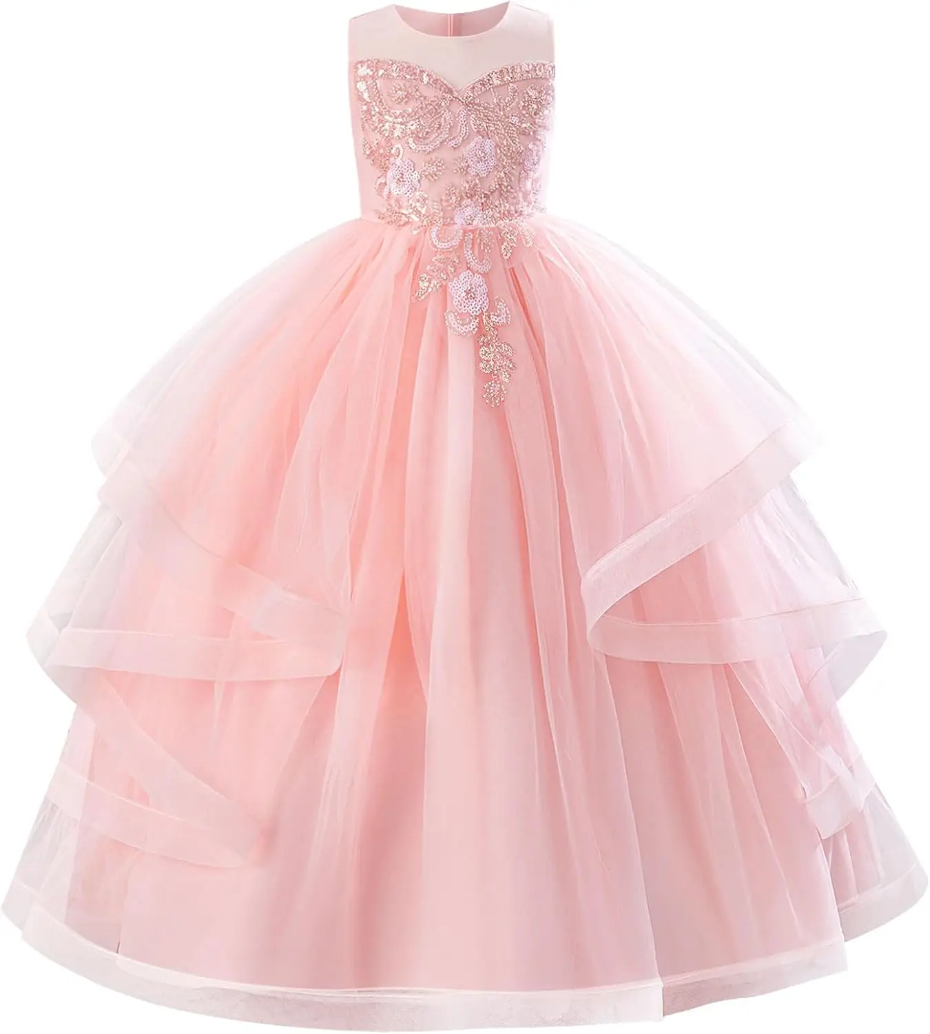 فستان فتاة الزهور المتلألئة من الدانتيل والشيفون فستان حفلة عيد ميلاد الأميرة للأطفال وحفلات التخرج ومهرجانات التجميل #1