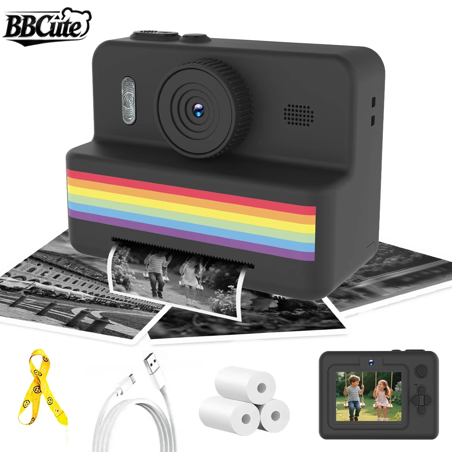 Photo Printer - BBCute デジタル子供用カメラ。写真撮影、ミニプリンター、ポータブル、熱感式インスタントプリント、子供向け、HDビデオ、おもちゃ、ギフト。