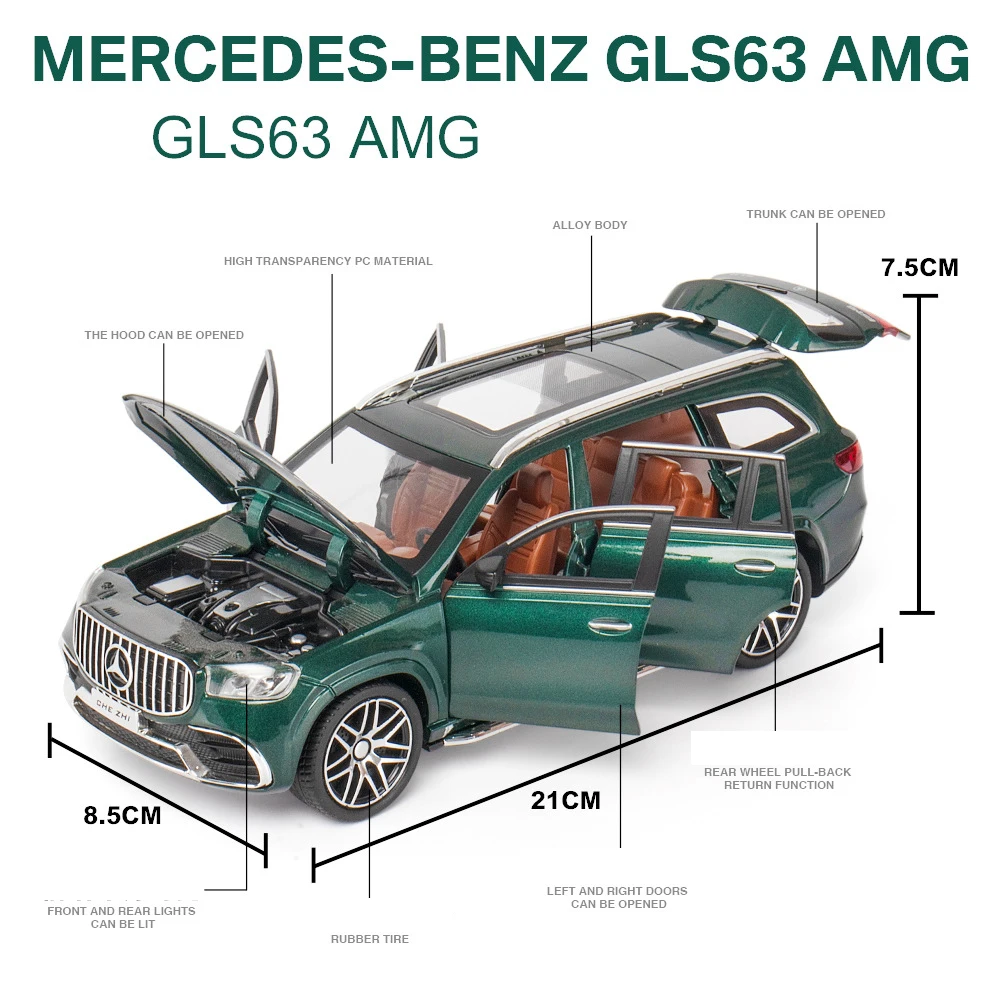 1:24 Mercedes Benzs GLS63 SUV Alloy Off-Road Vehicles Diecast Metal Scale Model Car Sound＆Light Simulation Childrens Toy Gifts