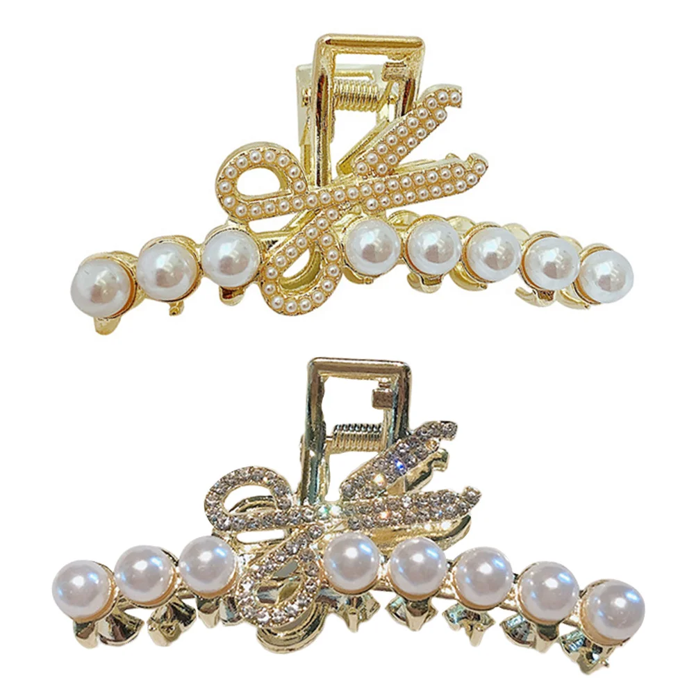 

2 Pcs Hairpin Clips Women Girls Fashionable Claw Curls Elegant Classic Durable Pearl Bathing Washing Hair