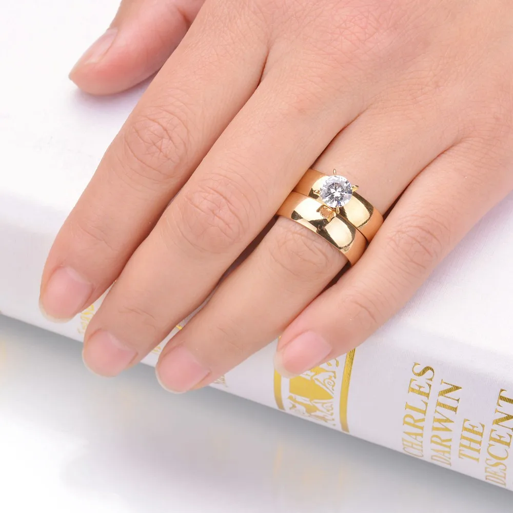 MeMolissa Luxury Clear Stone Crystal Rings For Women Steel Sliver Gold Color Wedding Engagement Couple Jewelry Wholesale