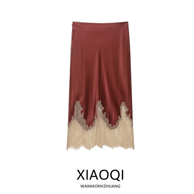 Winter 2025 New Arrival Women's Fashion Mid-Waist Design Versatile Quality Half Skirt Elegant Commute Lace Contrast Color