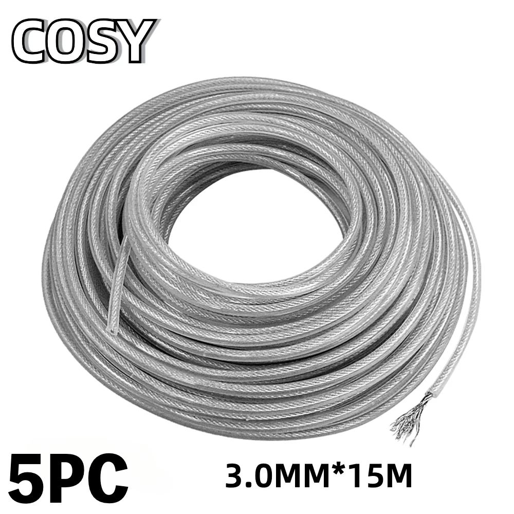 Fil d\'Acier en Nylon de 3mm x 15m, Corde de Débroussailleuse Ronde de Remplacement pour Tondeuse à Gazon, Outils de Jardin