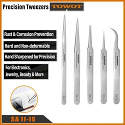 TOWOT Precision Tweezers, Stainless Steel Pointed Tweezers for Craft, Electronics, Soldering, Medical and Experimental Work, Jew