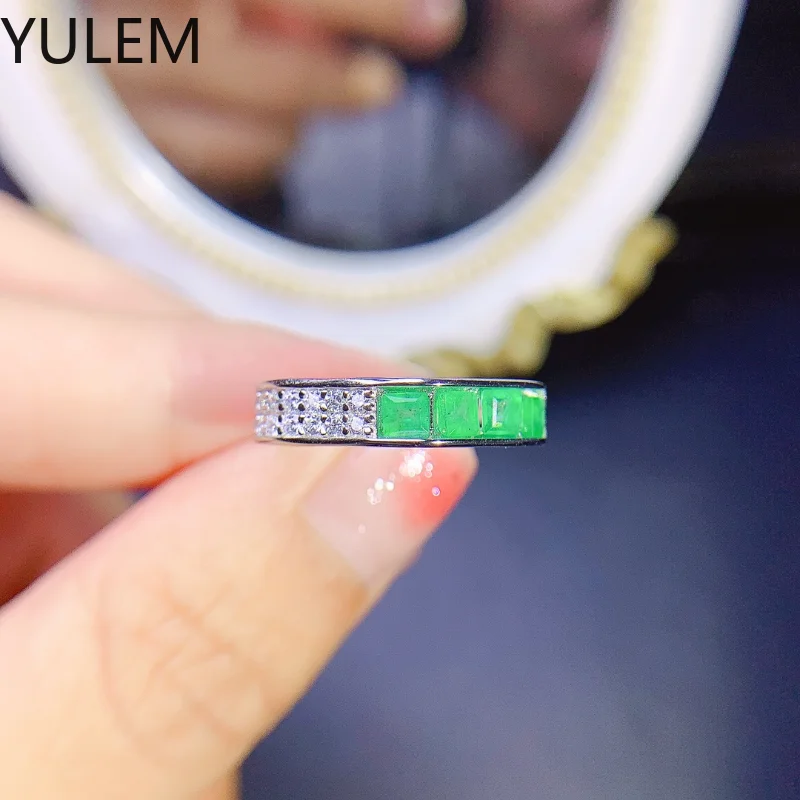 YULEM Natural Square Cut Emerald 3x3mm Fine Jewelry for Summer Women Wear S925 Jewelry