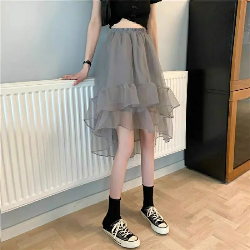 

Skirt mesh women's spring summer 2024 new high-waisted a-line skirt irregular little black dress