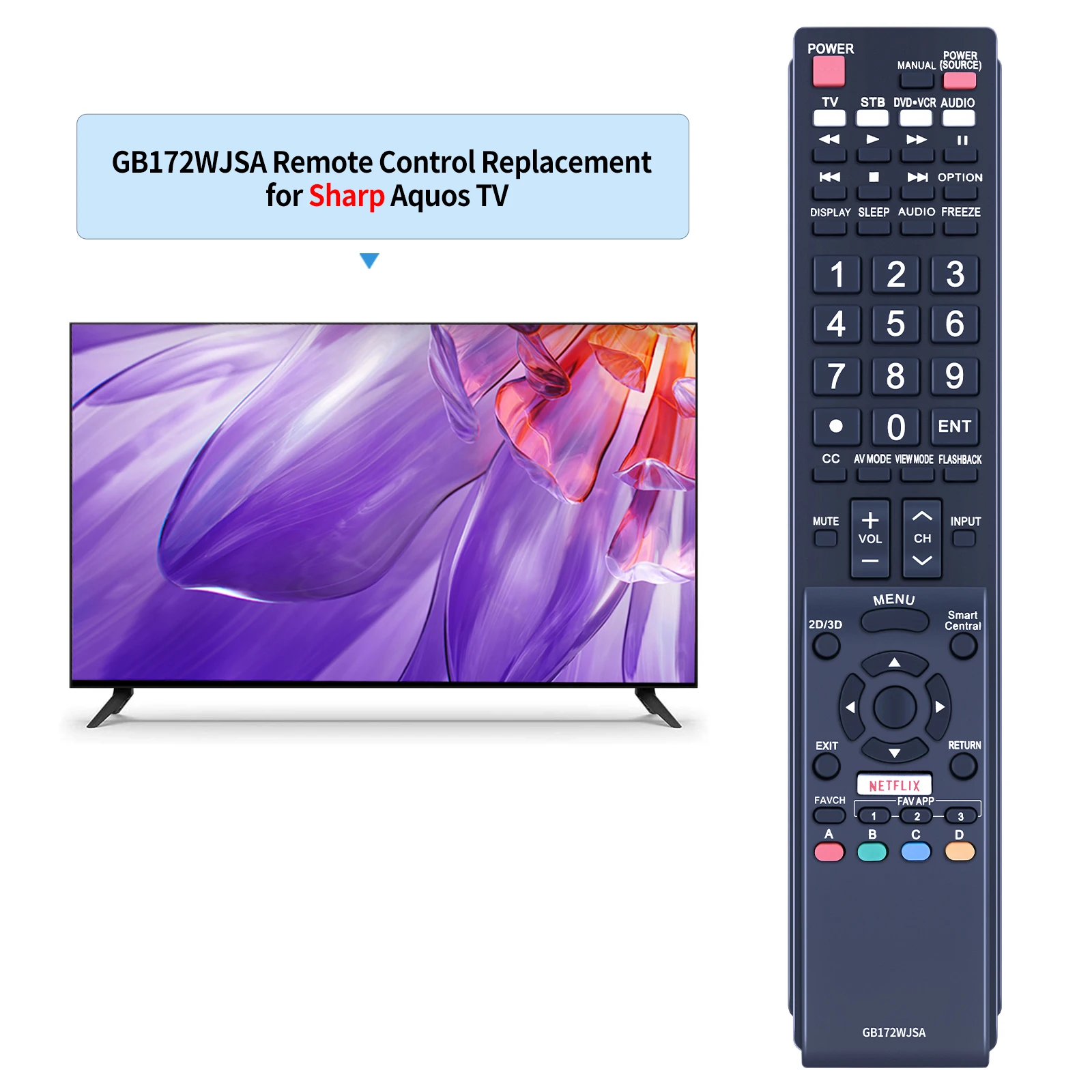 New GB172WJSA Remote Control For Sharp AQUOS TV RRMCGB172WJSA LC-60EQ30U