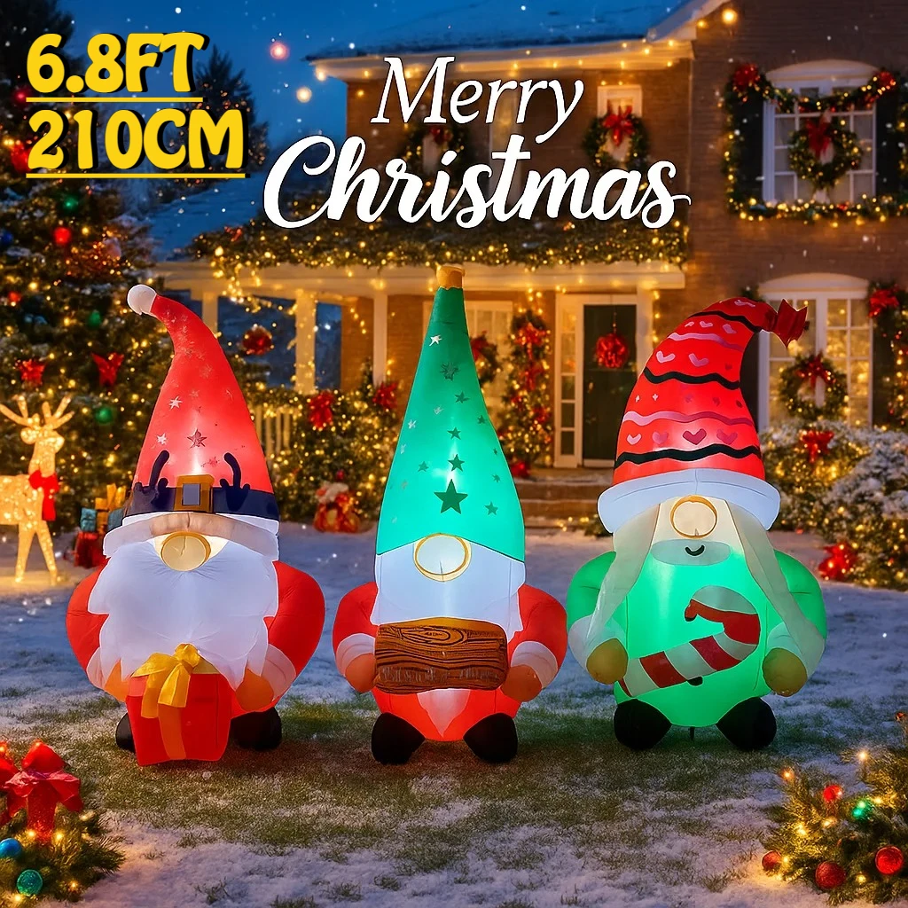 

6.8FT Gnome Trio Inflatable Christmas Decorations Ornaments With LED Lights Outdoor Holiday Party Decor Home Yard Toy Yard Decor