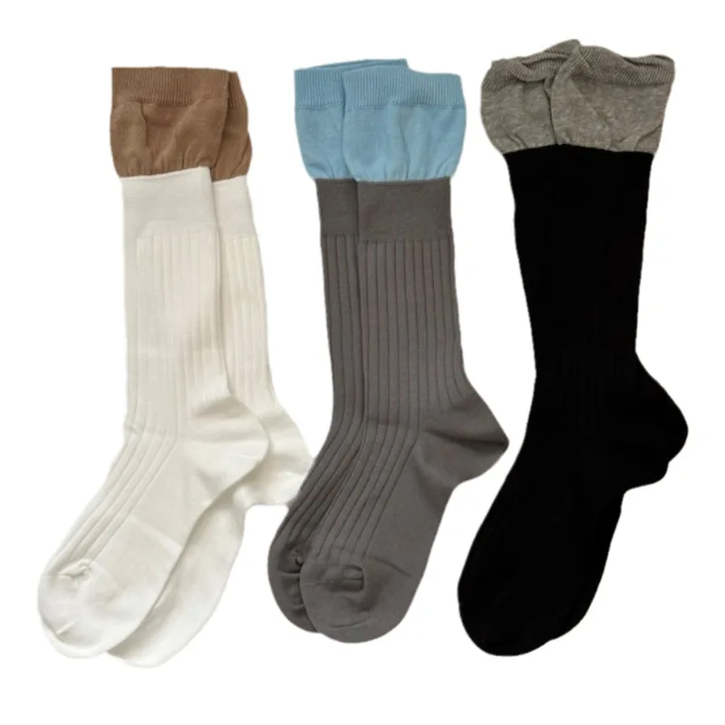 Chaussettes en coton épissé pour femmes, bas simples, bonneterie chaude au sol, chaussettes douces, chaussettes noires et blanches, mode d'hiver, Y2K, 1 paire, 2 paires