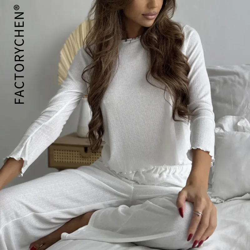 

Women's Knit Pajama Set Long Sleeve Pants 2PC Soft Lounge Sleepwear