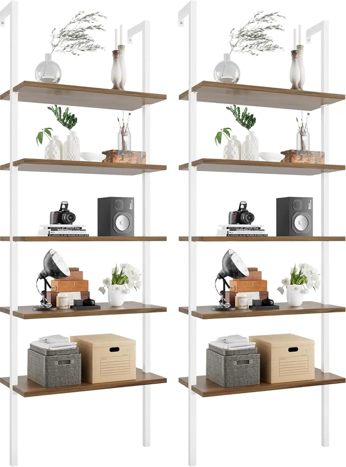 

5-Tier Bookshelf Wall Mount Ladder Bookcase Industrial Standing Corner Bookshelf With Wood Board And Metal Frame,, Customized