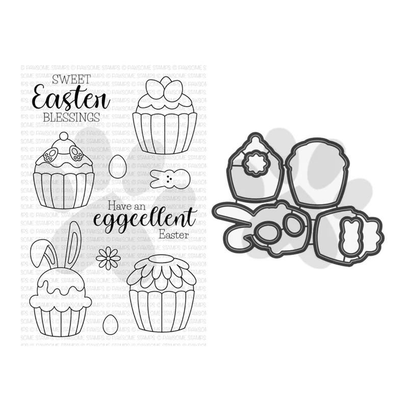 Eggcellent Cupcakes Happy Easter Clear Stamps Set Scrapbooking for Paper Making Metal Cutting Dies Frames Card Craft