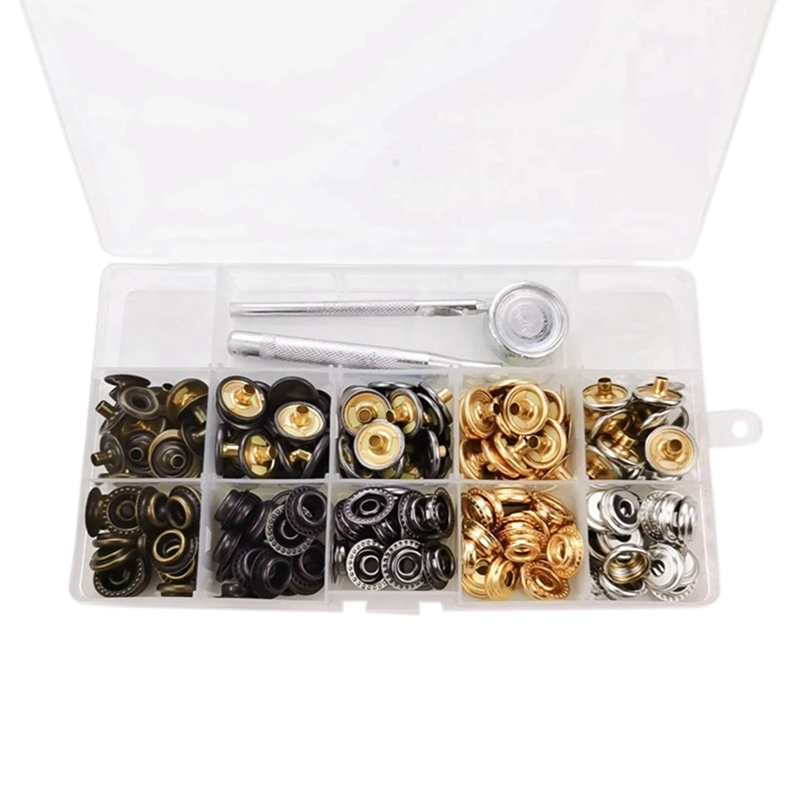 Hot 50 Sets 15Mm Metal Snap Fastener Button Press Popper With Tool Leather Bag Clothes Jacket Repair Assortment Kit