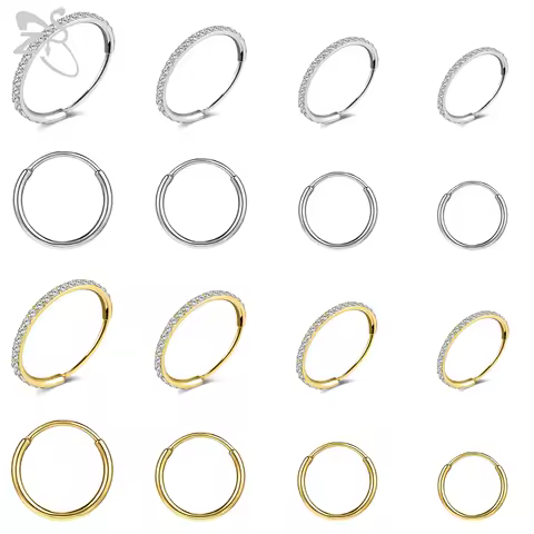 ZS 1PC Round Crystal Nose Piercing Silver Color Septum Ring Stainless Steel Nose Clicker Cartilage Piercing 20G Body Jewelry