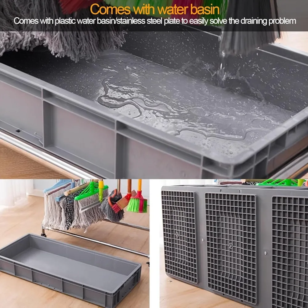 Tempat Pel dan Payung Portabel dari Baja Anti Karat dengan Penyimpanan untuk Peralatan dan Perlengkapan Kebersihan