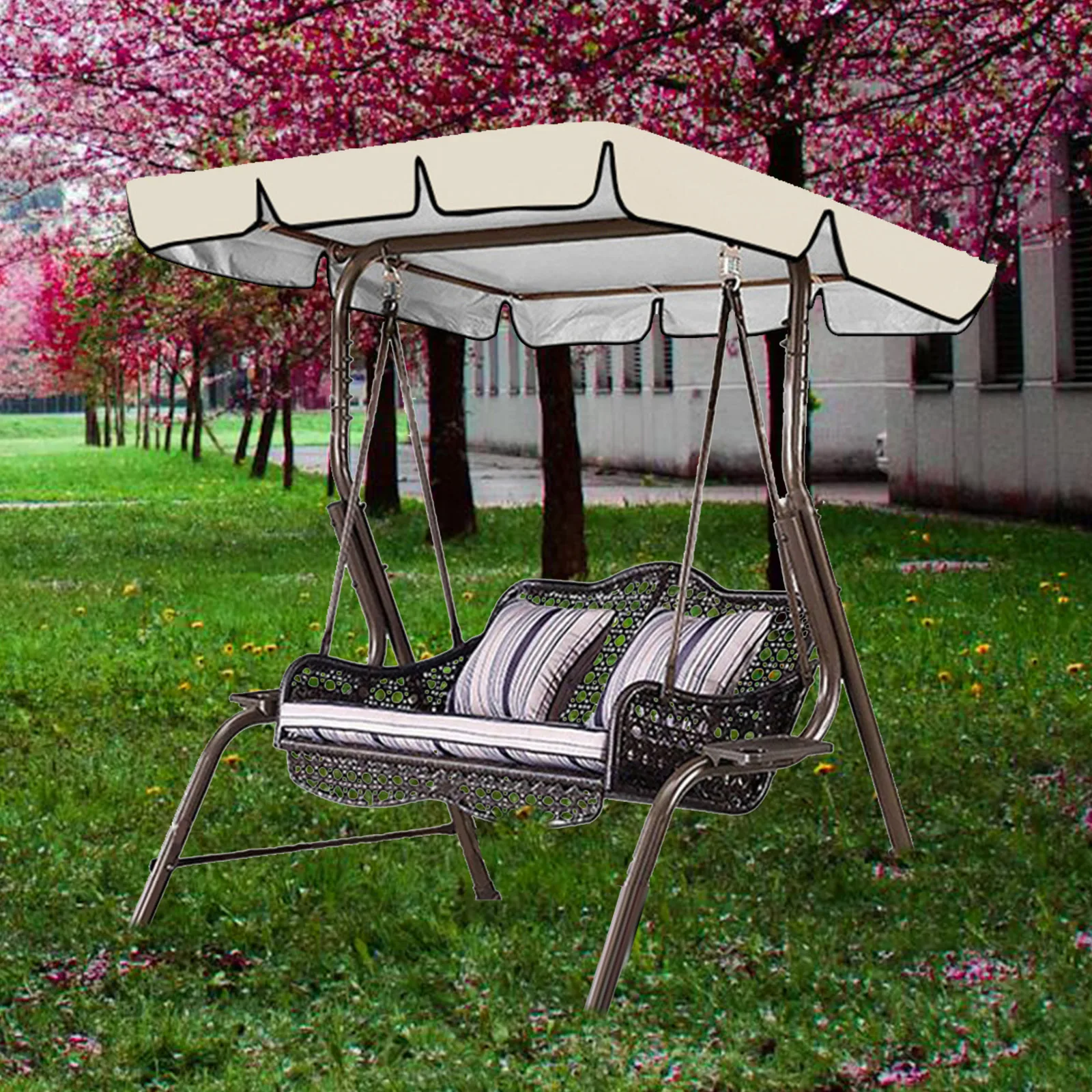 

Canopy Cover Replacement Waterproof Oxford Cloth Weather Resistant Outdoor Swing Chair Cover For Patio Garden Beige 190X132X15Cm