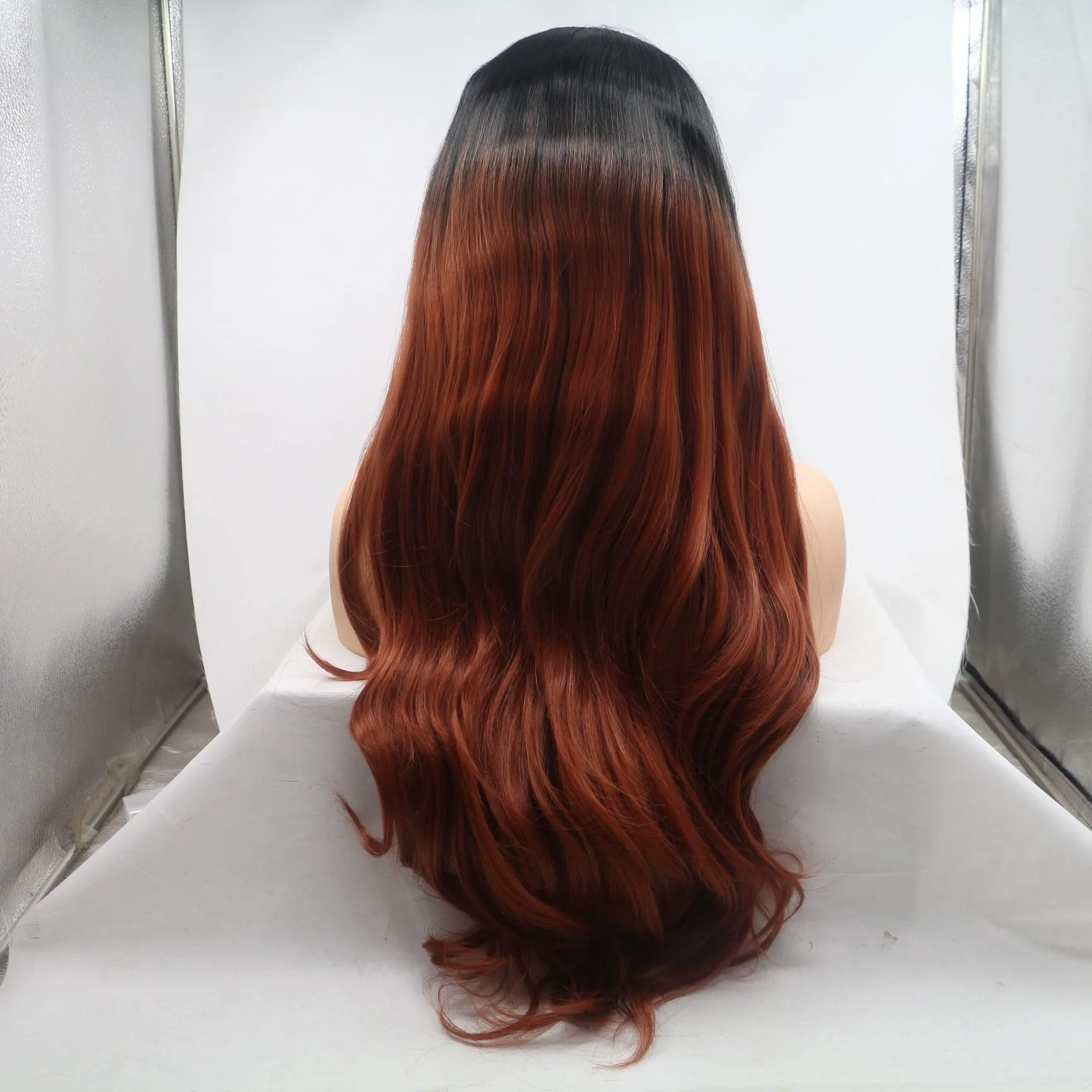 Black Bronze Red Ombre Body Wave Long Lace Front High Heat Resistant Fiber Synthetic Hair Wigs for Women