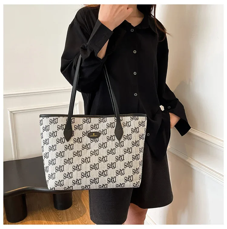 Borsa tote da donna in pelle vegana monogramma 2025, tracolla/borsa convertibile a 2 vie con hardware dorato, borsa di grande capacità