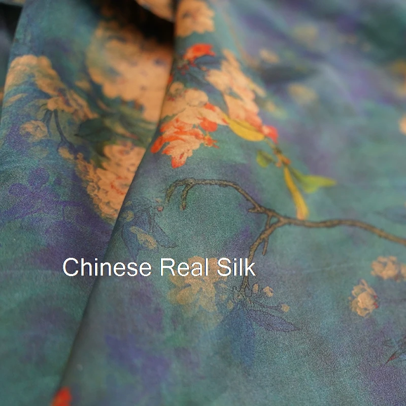 Heavy Plum Blossom Gambiered Guangdong Silk Cloth 100% Real Cheongsam Fabric