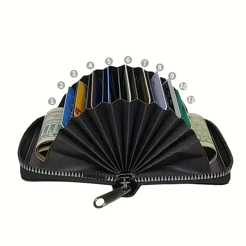 كيس بطاقات مكون من قطعة واحدة |   محفظة مقاومة RFID مناسبة لكل من الرجال والنساء |   فتحة متعددة، تصميم رفيع للغاية مع سحاب للإغلاق
