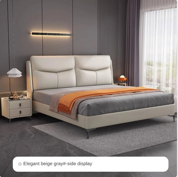 #Leather Bed Double and king Size Master Bedroom Solid Wood High Box Storage Bed Soft Pack Light Luxury Leather Modern Bed