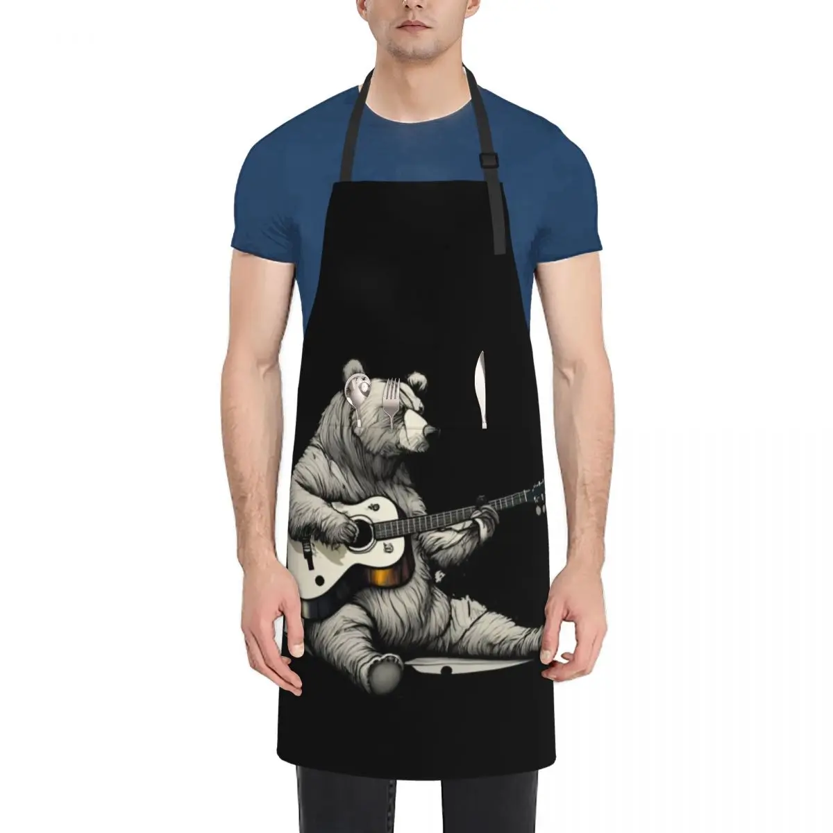 A Bear Playing a Guitar Apron manicurist christmas kitchen cloths Kitchen For Men Kitchens Woman Apron