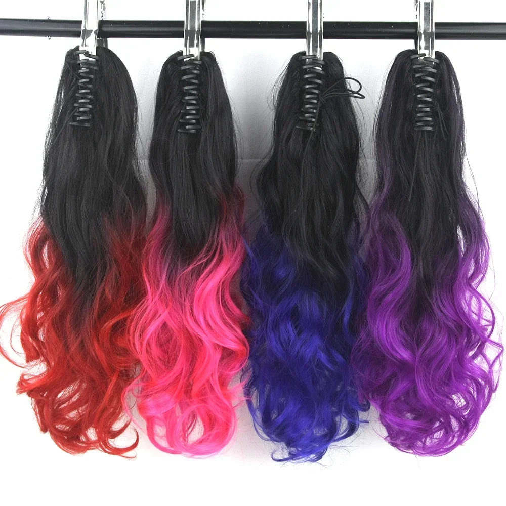 

Pink Red Purple Ombre Cosplay Hair Claw Ponytails Clip In Hair Extension Hairpiece Pony Tail False Hair on Hairpins