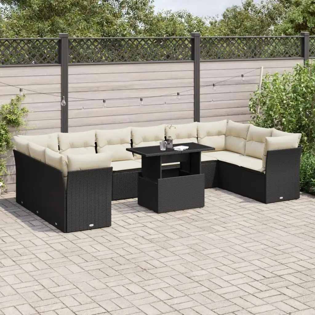 

Elegant Garden Sofa Set Outdoor Furniture Black and Cream White Cushions Comfortable Seating for Patio Balcony Deck Relaxation