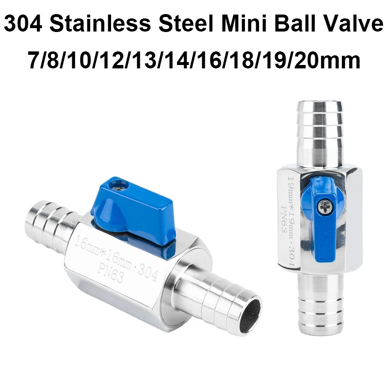 

SS304 Stainless Steel 7 8 10 12 14 16 18 20mm Hose Tube Pipe Barb Pagoda Mini Ball Valve Switch