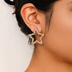 Stud Earrings For Women Metal Pentagram Heart Star Shape Geometric Ear Accessories Holiday Party Gift Fashion Jewelry DE100