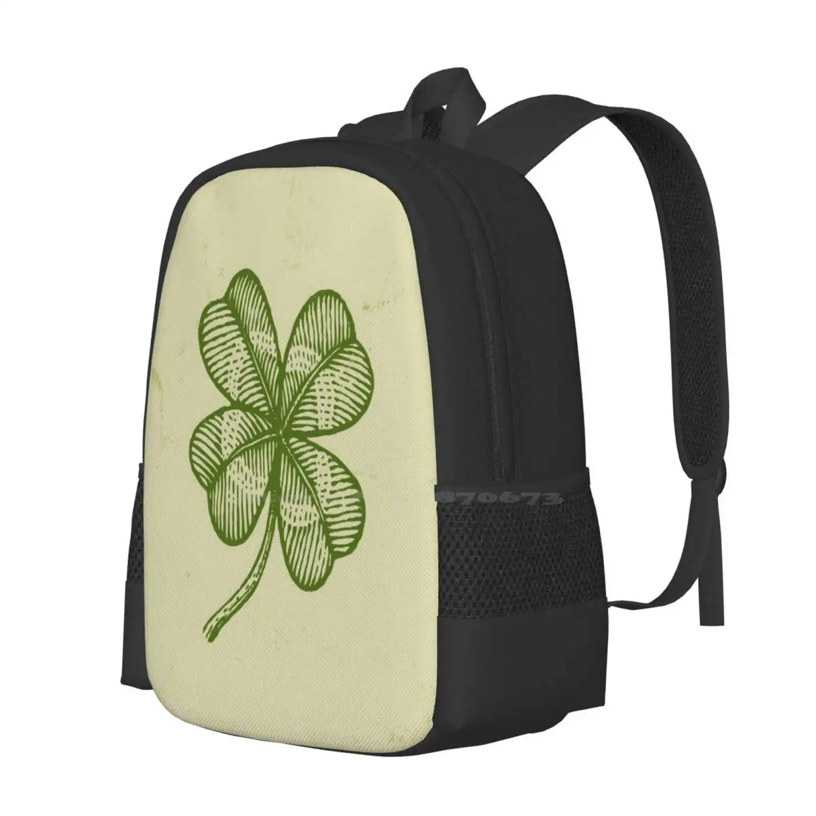 Vintage Lucky Clover Hot Sale Schoolbag Backpack Fashion Bags Clover Leaf Four Vector Luck Shamrock Green Day Icon Plant Irish