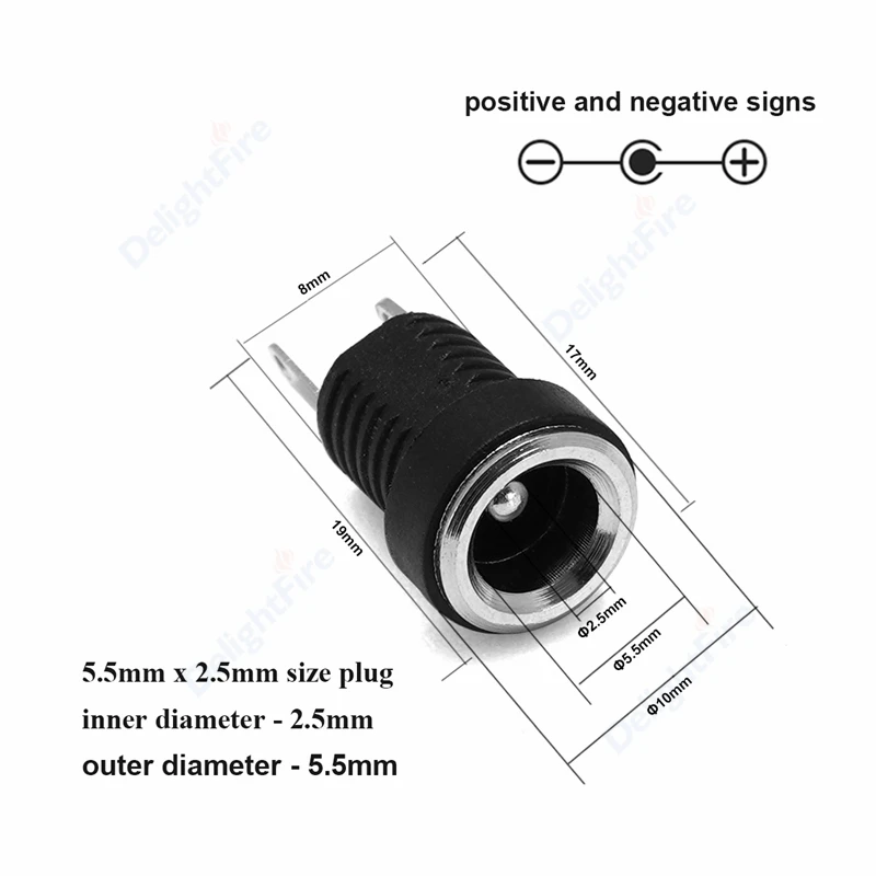 10pcs DC Power Socket 5.5 2.1mm 5.5 2.5mm Barrel Jack Female Panel Mount Connectors Set For CCTV Camera LED Strip Electronic DIY