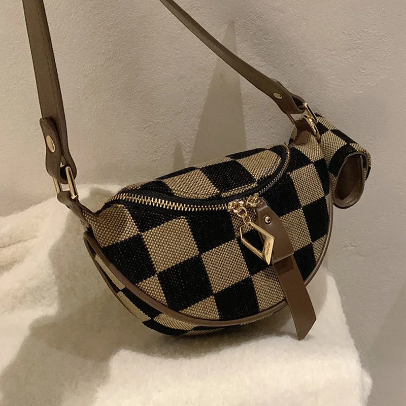 

Checkered Waist Bag Crossbody Bag Lightweight Practical Fashion Casual Bags