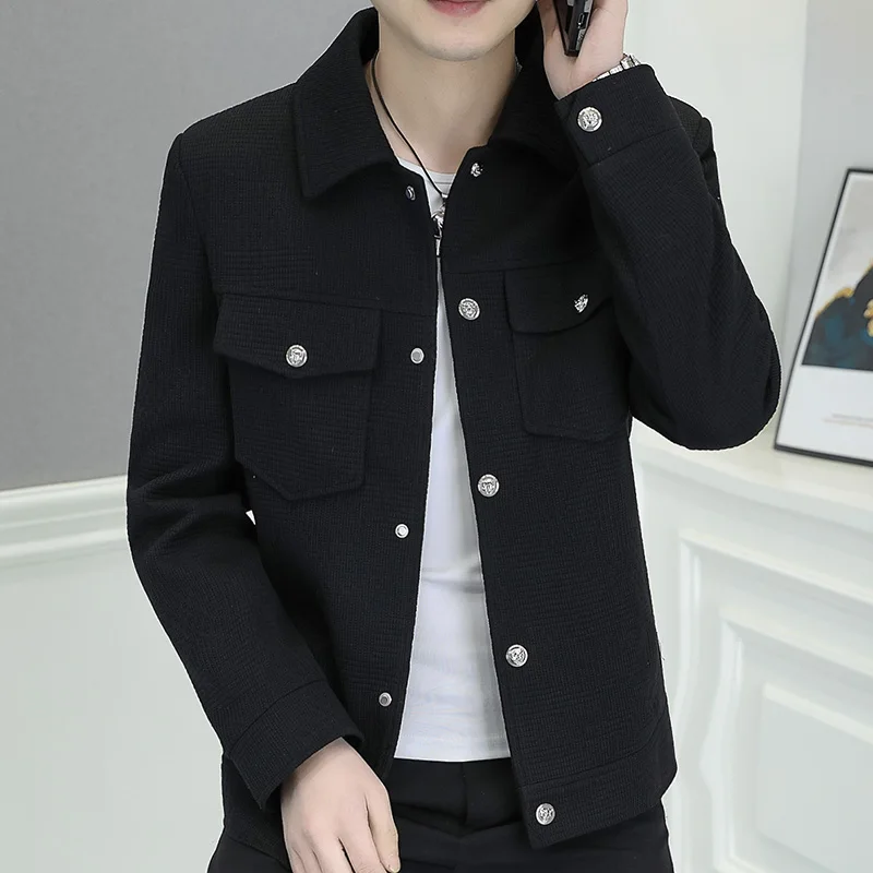 

2024 Spring New Casual Men's Jacket Slim Fit Business Outwear Lapel Handsome Jacket Social Streetwear Coat Men Clothing