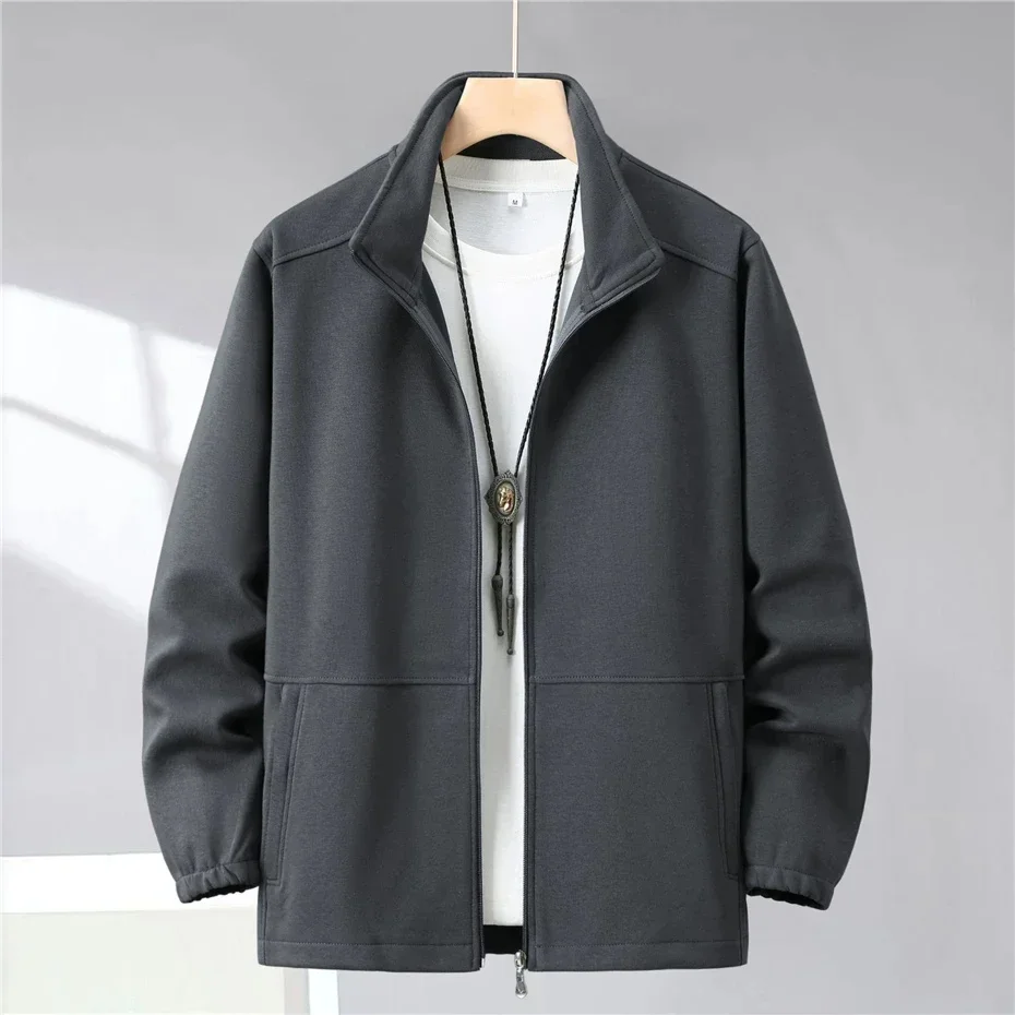 12XL Plus Size Jackets Men Solid Color Coats Fashion Casual Stand Collar Jacket Male Outerwear Black Grey