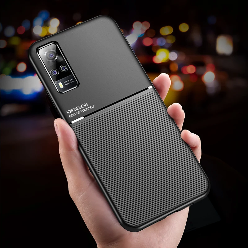 Cool Slim Matte Leather Phone Case for Vivo V17 Neo V20 SE Y20 Y19 Y11 Y12 Y17 V15 S1 Pro Magnetic Car Holder Shockproof Cover