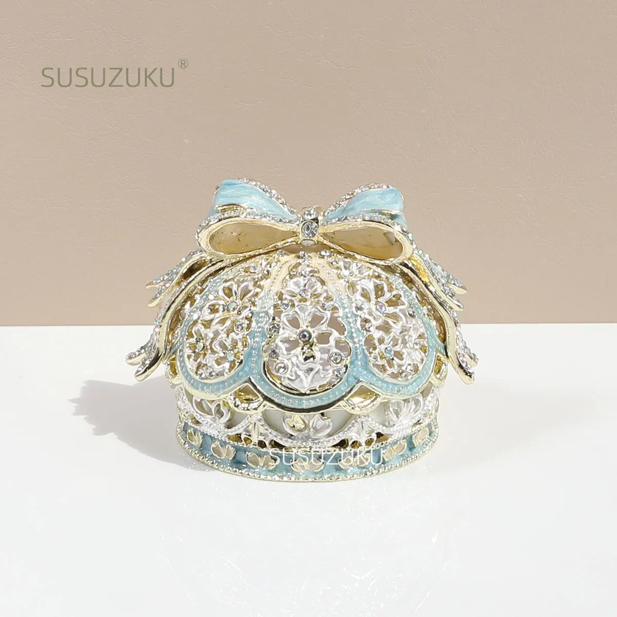 Alloy Enamel Jewelry Box European Princess Bowknot Crown High-end Jewelry Ring Wedding Ring Jewelry Storage Box