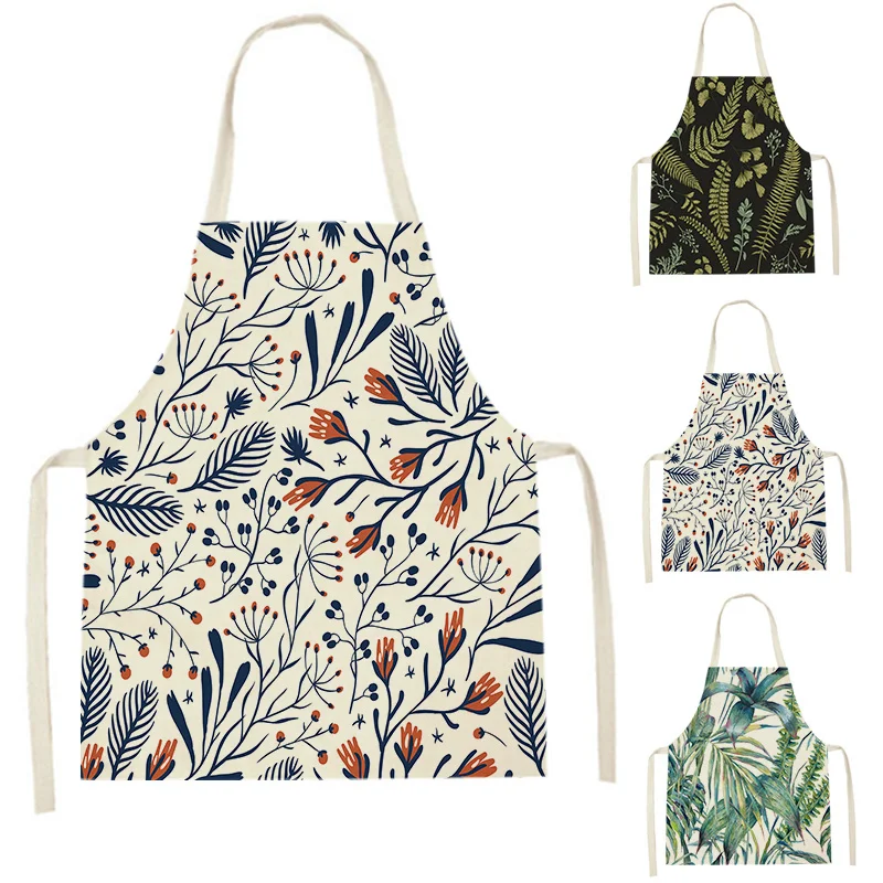 

1Pcs Tropical Jungle Printed Kitchen Apron Plant Cooking Aprons Waist Bib Cleaning Pinafores Green Leaves Kids Men Women Chef