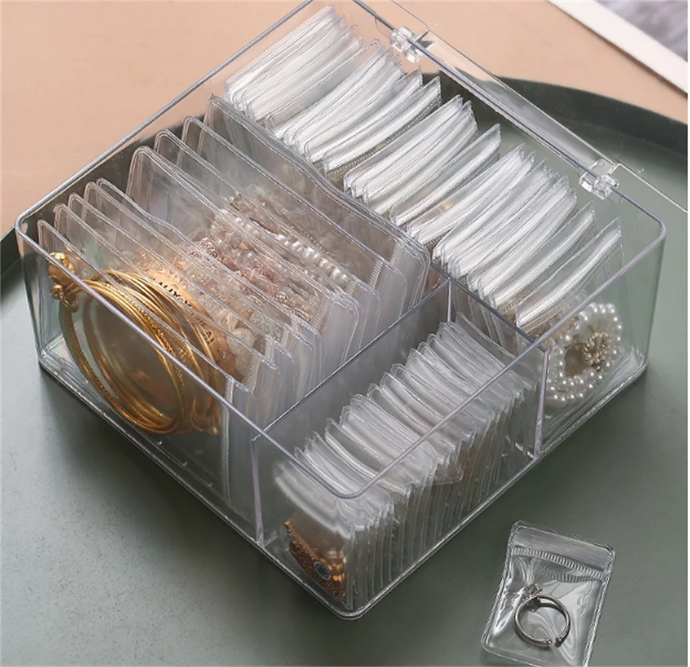 Clear Storage Box / Anti-oxidation Jewelry Bag, Earrings Necklace Jewelry Box with Portable Earrings Ring Storage Bag