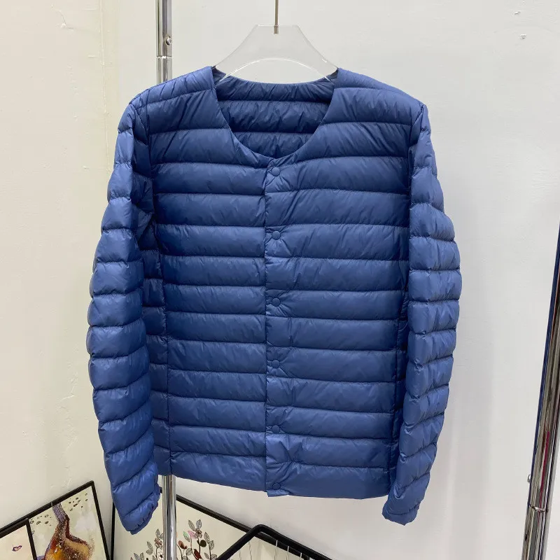 Abrigo de plumón con cuello redondo para hombre, chaqueta de plumón de pato blanca ultrafina, Parkas de un solo pecho, prendas de vestir cortas, otoño e invierno, 2 prendas