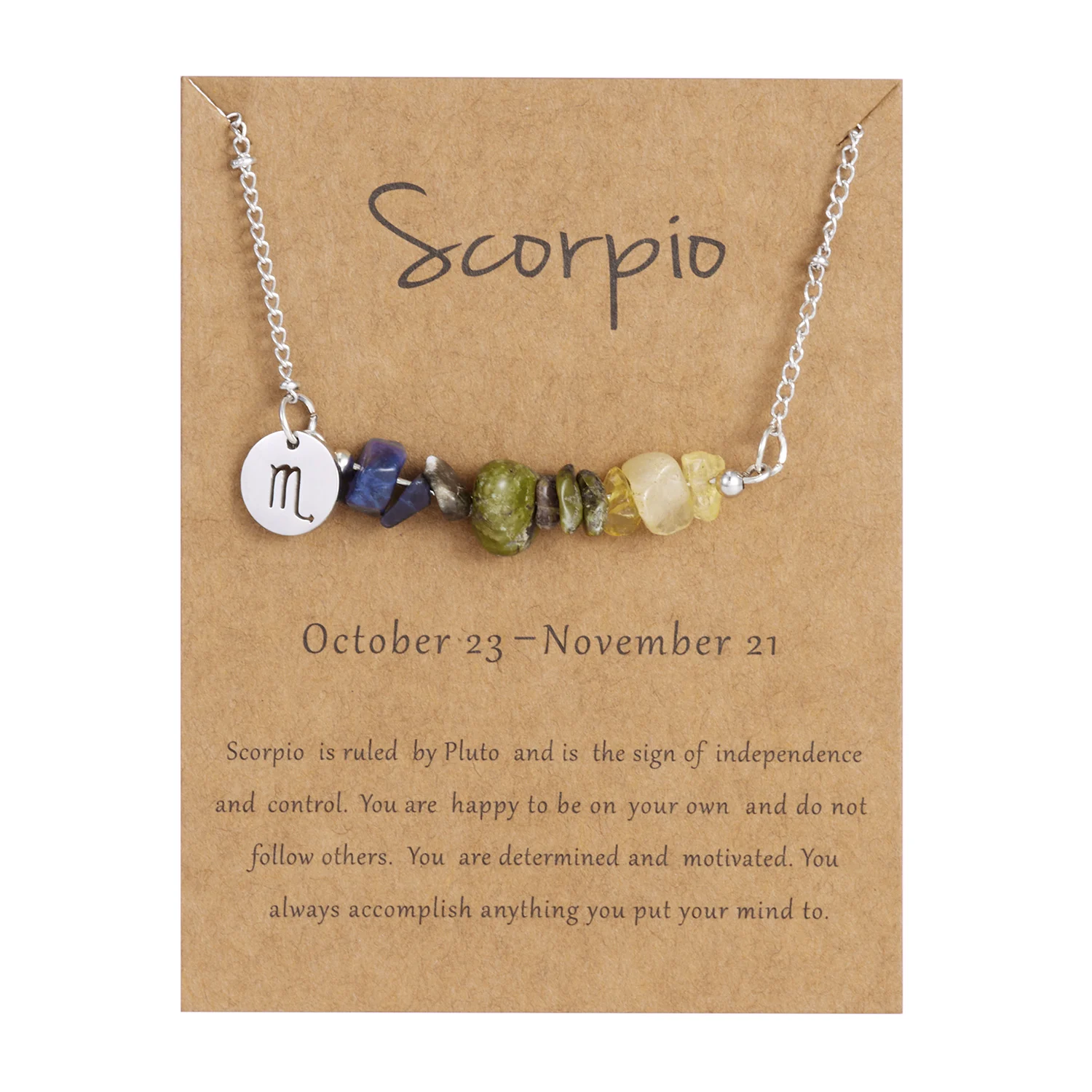 Wassermann-Sternzeichen-Halskette für Damen und Herren, natürliche Kristallsplitter, Edelsteine, Edelstahlkette, Horoskopkarte, Schmuck, Geburtstagsgeschenk – Detail 6