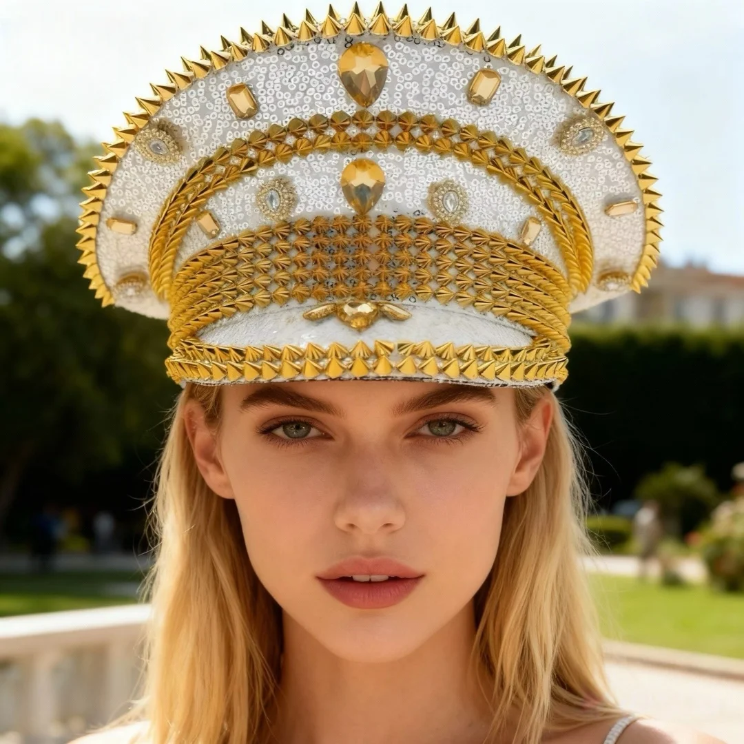 

HongLuan Mardi Gras New Year Captain Hat for Music Festival Woman, Rave Festivals Accessories & Carnival Party Cap for Man
