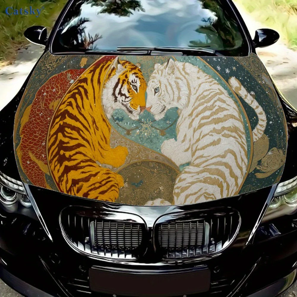 Tigers in Yin - Yang - Blend of Power and Balance Car Hood Sticker, Personalized & Trendy Auto Art Decal, Self-adhesive Waterpro