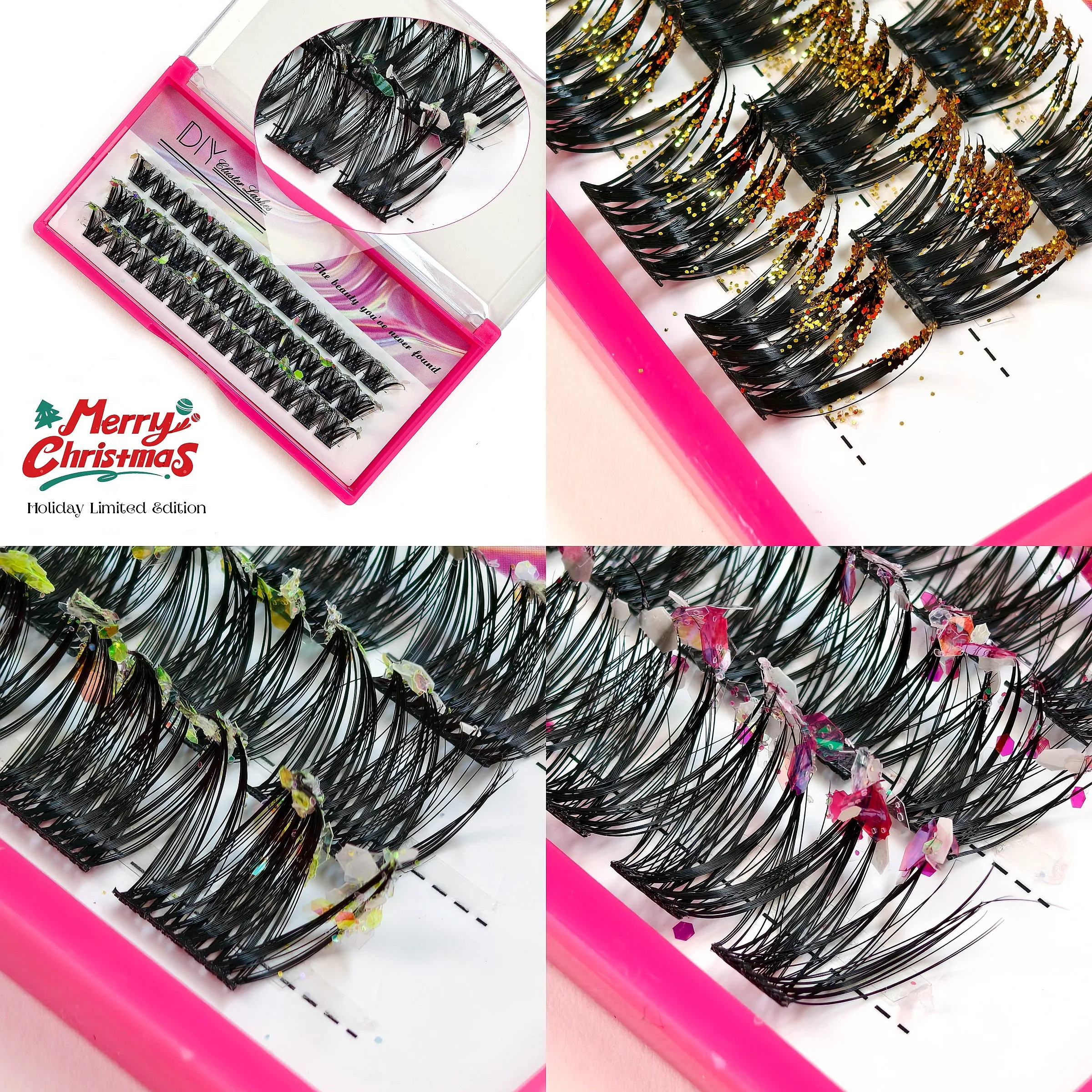 Wholesale Handmade Fluffy Glitter DIY Faux Mink Lashes Colorful Cluster for Christmas Party Segmented at Home Use