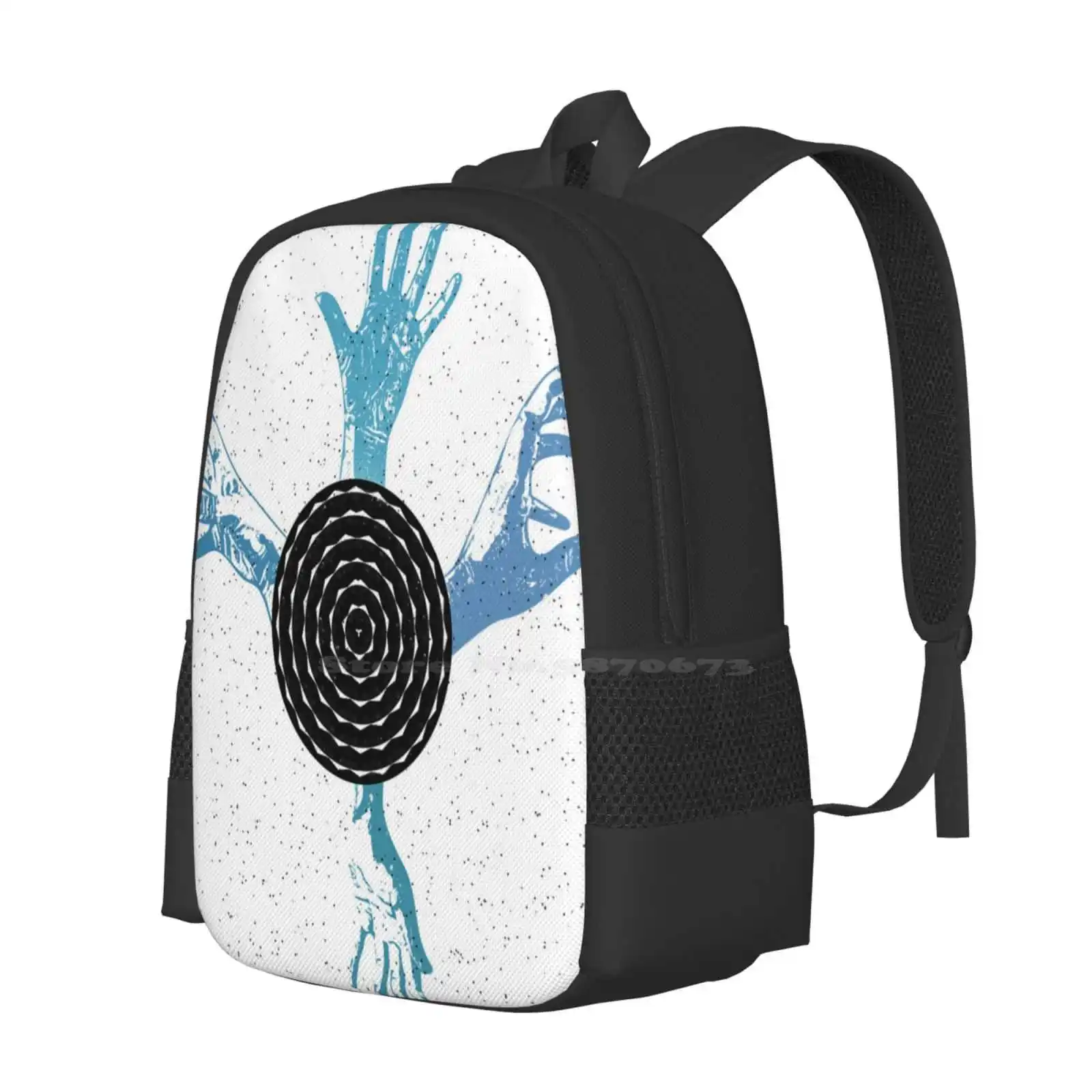 Black Hole Mandala Hot Sale Schoolbag Backpack Fashion Bags Hands Fingers Mandala Black Blue Minimal Surreal Dots