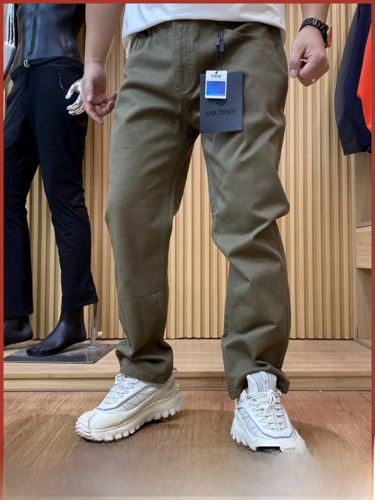 

Autumn Winter Men's Straight Leg Casual Trousers Faionable All-Match Pure Color Fce Lined Comfortable Cotton Pants