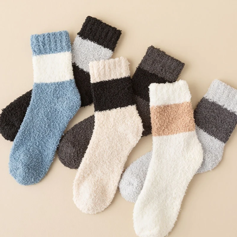 Calcetines de lana de coral para hombre, calcetines térmicos gruesos que no se desprende para el invierno, calcetines cálidos y informales para dormir