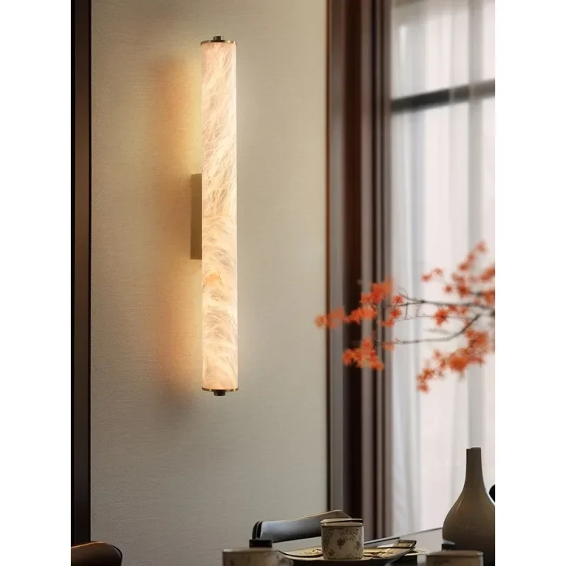 Modern Full Copper Spanish Natural Snowflake Marble LED Wall Lamp Modern Light Luxury Living Room Bedroom Bedside Balcony Lig