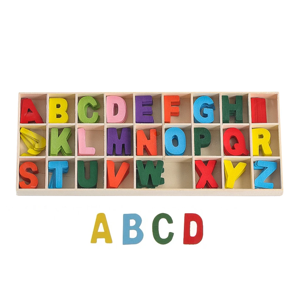 Natural Wooden Colourful Alphabet Set DIY Scrapbook Name Design Wedding Birthday Party Home Decoration Kids Spelling Learning